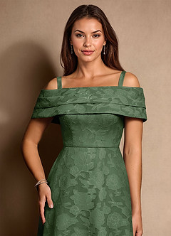 Azazie New Britain Mother of the Bride Dresses Eucalyptus A-Line Pleated Floral Burnout Dress image6