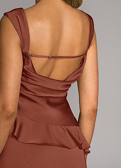 Azazie Sloane Brautjungfernkleider A-Linie Herzausschnitt Stretch-Satin Kleid Rotbraun image6