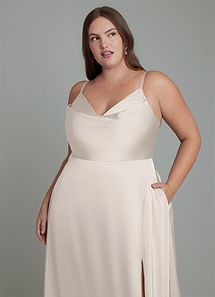 Azazie Sarella Bridesmaid Dresses White Alabaster A-Line Pleated Stretch Satin Dress image8
