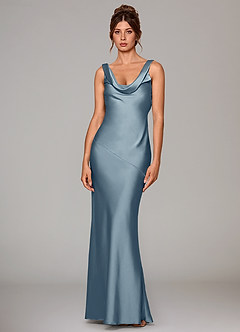 Azazie Rylina Bridesmaid Dresses Dusty Blue Mermaid Stretch Satin Dress image1