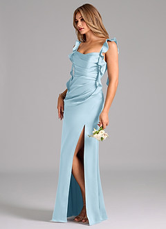 Azazie Jessamine Bridesmaid Dresses Sky Blue A-Line Corset Stretch Satin Dress image5