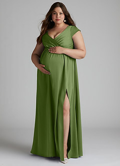 Azazie Allessia Maternity Bridesmaid Dresses A-Line Pleated Stretch Satin Floor-Length Dress image11