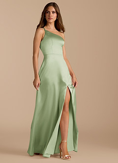 Azazie Trina Brautjungfernkleider A-Linie One-Shoulder Metallischer Satin Kleid Staubiger Salbeigrün image6