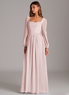 Azazie Hattie Bridesmaid Dresses Blushing Pink A-Line Corset Chiffon Dress image1