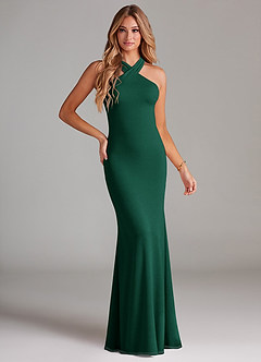 Azazie Doretta Bridesmaid Dresses Emerald Mermaid Pleated Chiffon Dress image1
