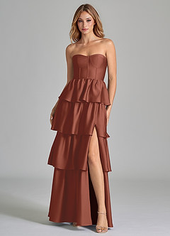 Azazie Faye Bridesmaid Dresses Auburn A-Line Ruched Stretch Satin Dress image4