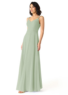 Azazie Janine Bridesmaid Dresses Dusty Sage A-Line V-Neck Chiffon Dress image2