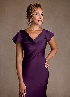Azazie Shelby Mother of the Bride Dresses Grape Mermaid Pleated Stretch Satin Dress image6