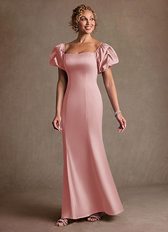 Azazie Redding Suknie dla Matki Panny Młodej Osłona Marszczony Satyna elastyczna Długość podłogi Sukienka image3