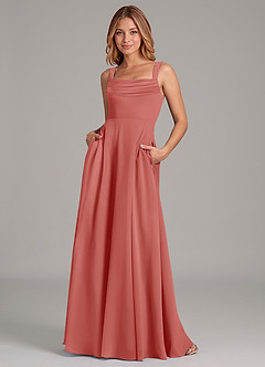 Azazie Shaude 신부 들러리 드레스 A라인 주름진 쉬폰 바닥 길이 드레스 image1