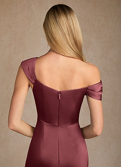 Azazie Laramie Mother of the Bride Dresses Merlot Mermaid Pleated Stretch Satin Dress image6