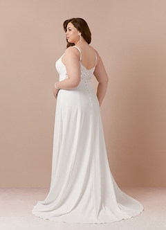 Azazie Xena Vestidos de novia Vestido Diamante Blanco de Crepé elástico de Línea A con Lentejuelas cuello pico image9
