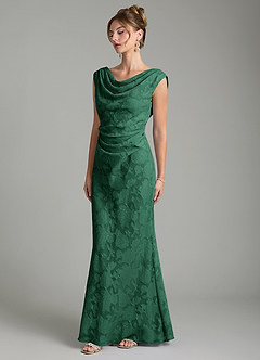 Azazie Kieryn Bridesmaid Dresses Dark Green Mermaid Pleated Floral Burnout Dress image3