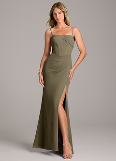 Azazie Chantel Final Sale Willow Green Sheath Strapless Chiffon Convertible Dress image5