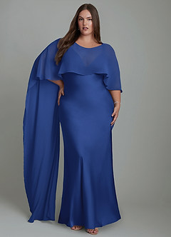 Azazie Stefania Vestidos de damas de honor Vestido Azul Real de Satén Elástico de Línea A image9