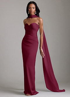 Azazie Sonora Vestidos de damas de honor Vestido de Mora de Satén Elástico de Corte Recto con Sin tirantes image10