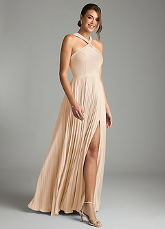 Azazie Afra Abiti da Damigella Abito A-Line in Chiffon Plissettato Alabastro Bianco image3