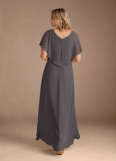 Azazie Eliza Moeder van de bruid jurken A-Lijn Jurk van Chiffon V-hals geplooid Staal Grijs image5