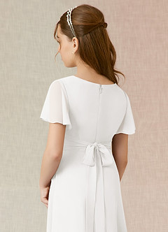 Azazie Induh Junior White A-Line Ruched Chiffon Dress image5
