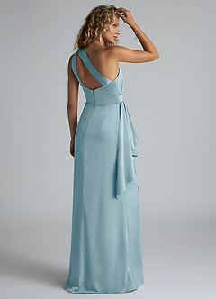 Azazie Maive Bridesmaid Dresses Moody Blue Sheath Ruched Stretch Satin Dress image3