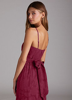 Azazie Nathalia Bridesmaid Dresses Burgundy A-Line Bow Floral Burnout Dress image6
