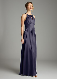 Azazie Bonnie Bridesmaid Dresses Stormy A-Line Pleated Stretch Satin Dress image4
