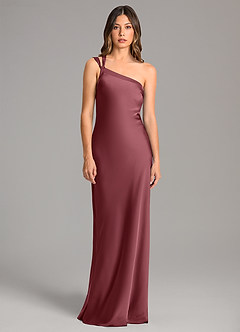 Azazie Monroe Bridesmaid Dresses Desert Rose Mermaid One Shoulder Stretch Satin Dress image4