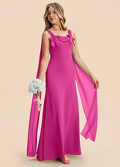 Azazie Chelsea Junior Fuchsia Sheath Pleated Stretch Satin Dress image5