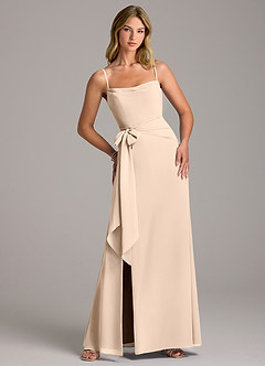 Azazie Tahlia Bridesmaid Dresses White Alabaster A-Line with Belt Chiffon Dress image1