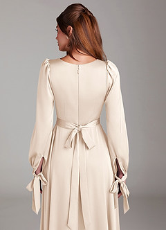 Azazie Leonia Bridesmaid Dresses White Alabaster A-Line Long Sleeve Stretch Satin Dress image7