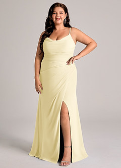 Azazie Deandra Bridesmaid Dresses Lemon Sorbet Mermaid Pleated Chiffon Dress image9