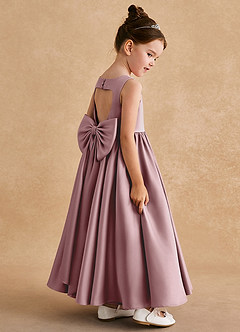 Azazie Bettie Flower Girl Dresses Dusty Rose A-Line Bow Matte Satin Dress image5