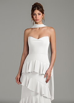 Azazie Imani Bridesmaid Dresses White A-Line Ruched Chiffon Dress image3