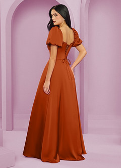 Barbie ♥ Azazie Bridesmaid Dresses Burnt Orange A-Line Ruched Stretch Satin Dress image2