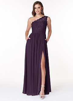 Azazie Demi Bridesmaid Dresses Plum A-Line One Shoulder Chiffon Dress image1