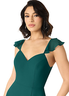 Azazie Everett Bridesmaid Dresses Peacock A-Line V-neck Ruched Chiffon Dress image4