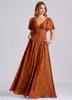 Azazie Kimber Bridesmaid Dresses Burnt Orange A-Line with Pockets Floral Burnout Dress image7