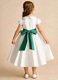 Azazie Deary Flower Girl Dresses Ivory Emerald A-Line Bow Cotton Dress image2