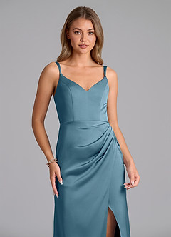 Azazie Leo Bridesmaid Dresses Bermuda Sheath Pleated Stretch Satin Dress image3