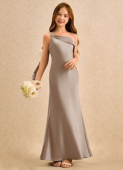 Azazie Almond Girls Formal Jurken voor bloemenmeisjes Kokerjurk Jurk van Stretch Satijn One-shoulder Taupe image2