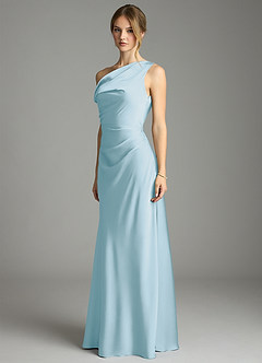 Azazie Emerson Bridesmaid Dresses Sky Blue Mermaid Off the Shoulder Stretch Satin Dress image2