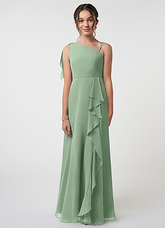 Azazie Aidy Vestido de Matcha de Gasa/ Chiffon de Acampanado con Lazo image1