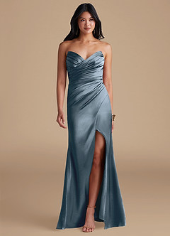 Azazie Yola Final Sale Twilight Sheath Strapless Metallic Satin Dress image1