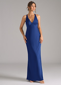 Azazie Tianna Bridesmaid Dresses Royal Blue Sheath Stretch Satin Dress image6