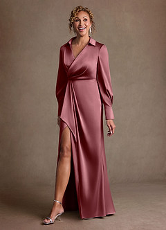 Azazie Jacinta Suknie dla Matki Panny Młodej Osłona Pofałdowany Satyna elastyczna Długość podłogi Sukienka image2