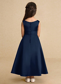 Azazie Lindy Flower Girl Dresses Dark Navy A-Line Pleated Matte Satin Dress image7