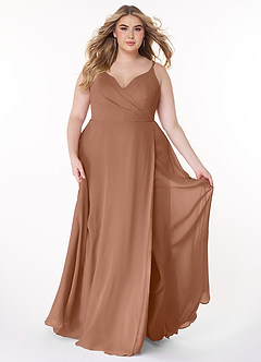 Azazie Lennon Abiti da Damigella Abito A-Line in Chiffon Pizzo Bronzo image7