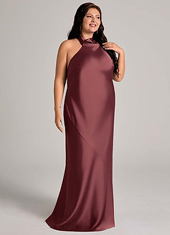Azazie Velli Bridesmaid Dresses Merlot Mermaid High Neck Stretch Satin Dress image10