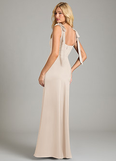 Azazie Frostine Bridesmaid Dresses White Alabaster A-Line Bow Stretch Satin Dress image2