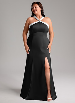 Azazie Rue Bridesmaid Dresses Ivory Black A-Line Pleated Stretch Satin Dress image10